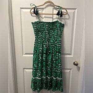 Kos Resort Women’s Green Floral Leaf Smocked Sleeveless Dress Sz M‎